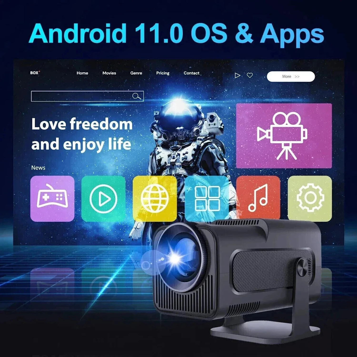 Image of Divine creation HY320 Mini 4K Support Smart Android 13 Projector with WiFi 6 HD Home Theater D45 (5000 lm / Wireless / Remote Controller) Portable Projector (Black)
