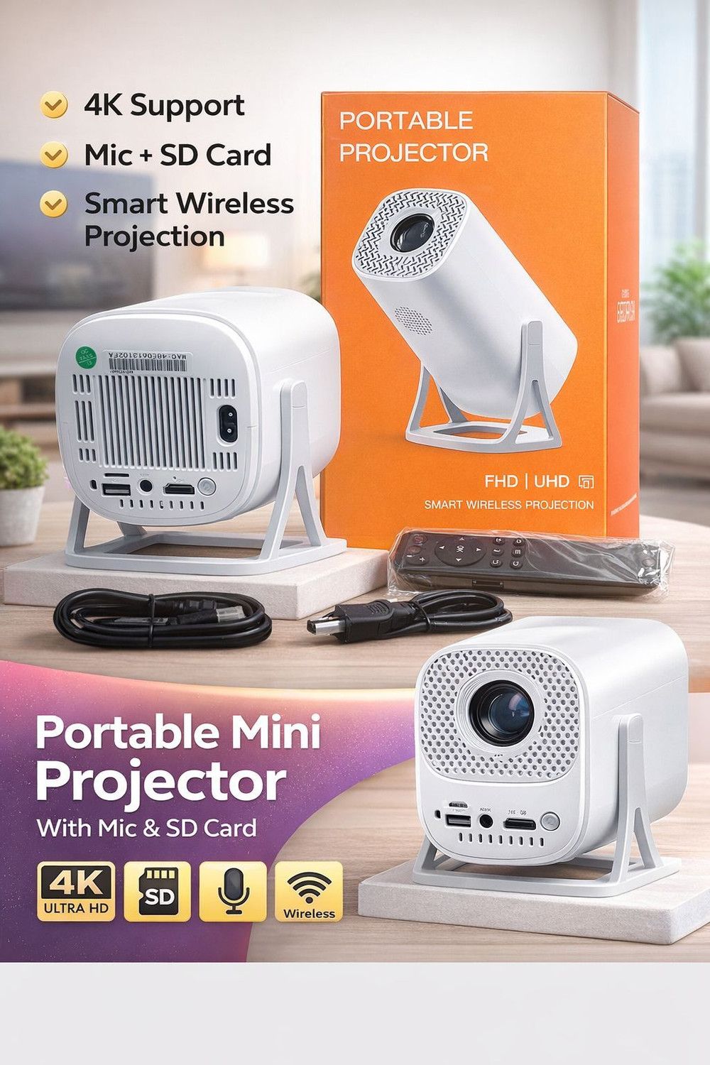 Image of MEHEKA MINI PORTABLE PROJECTOR (150 lm / 1 Speaker / Wireless / Remote Controller) Portable Projector (White)