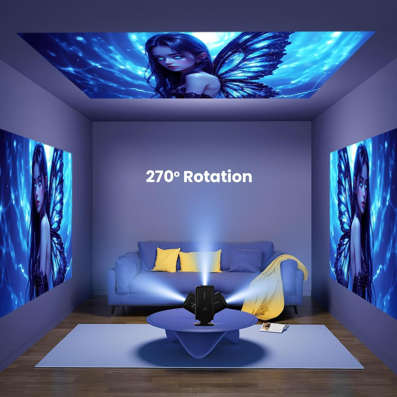 Image of Divine creation HY320 Mini 4K Support Smart Android 13 Projector with WiFi 6 HD Home Theater C37 (5000 lm / Wireless / Remote Controller) Portable Projector (Black)