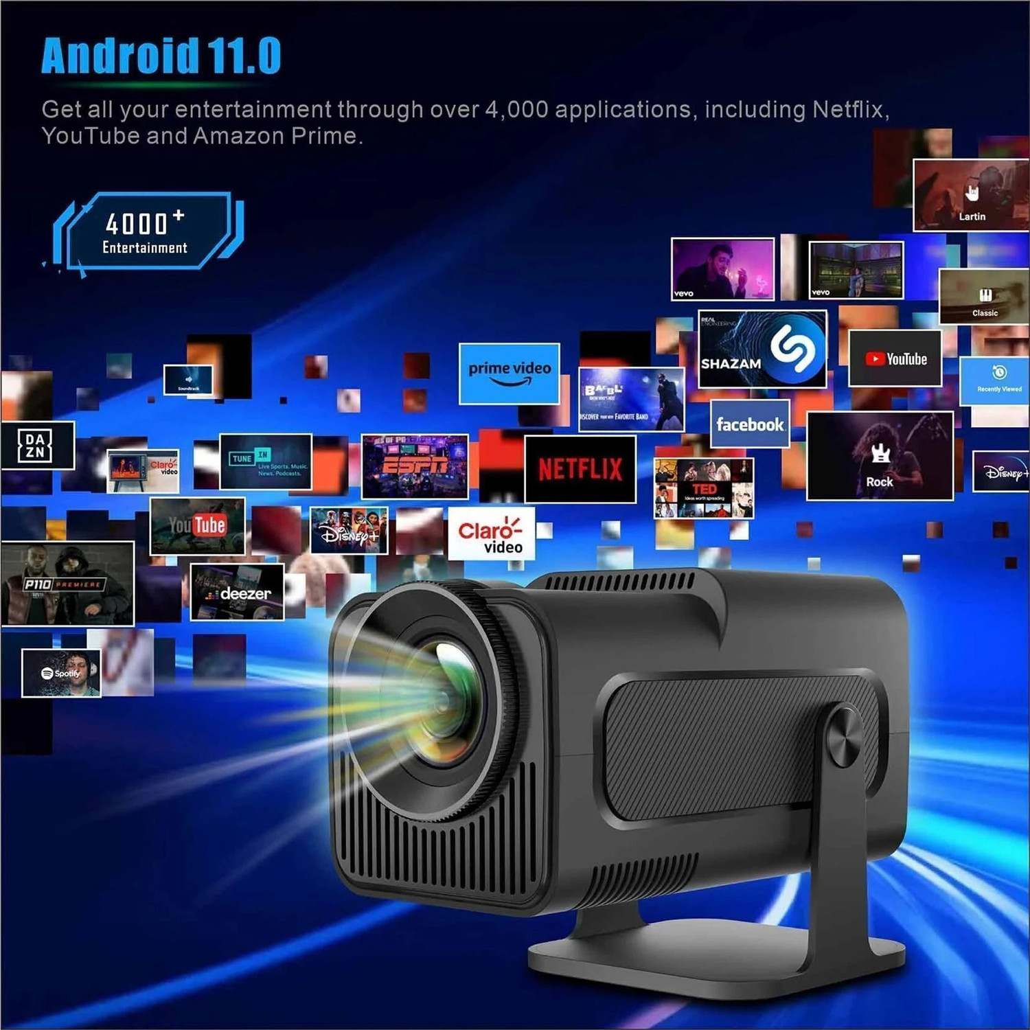 Image of Divine creation HY320 Mini 4K Support Smart Android 13 Projector with WiFi 6 HD Home Theater J97 (5000 lm / Wireless / Remote Controller) Portable Projector (Black)