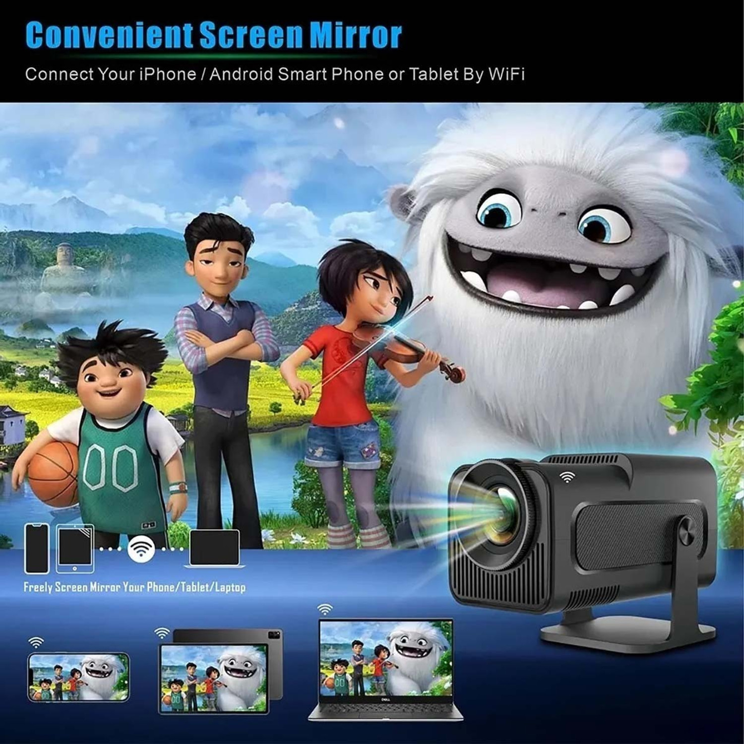 Image of TOPPRO HY320 1GB /8GB FullHD Android 11 Projector WiFi 6 /BT5 180 Rotation Auto Keystone (6000 lm / 1 Speaker / Wireless / Remote Controller) Portable Projector (Black)