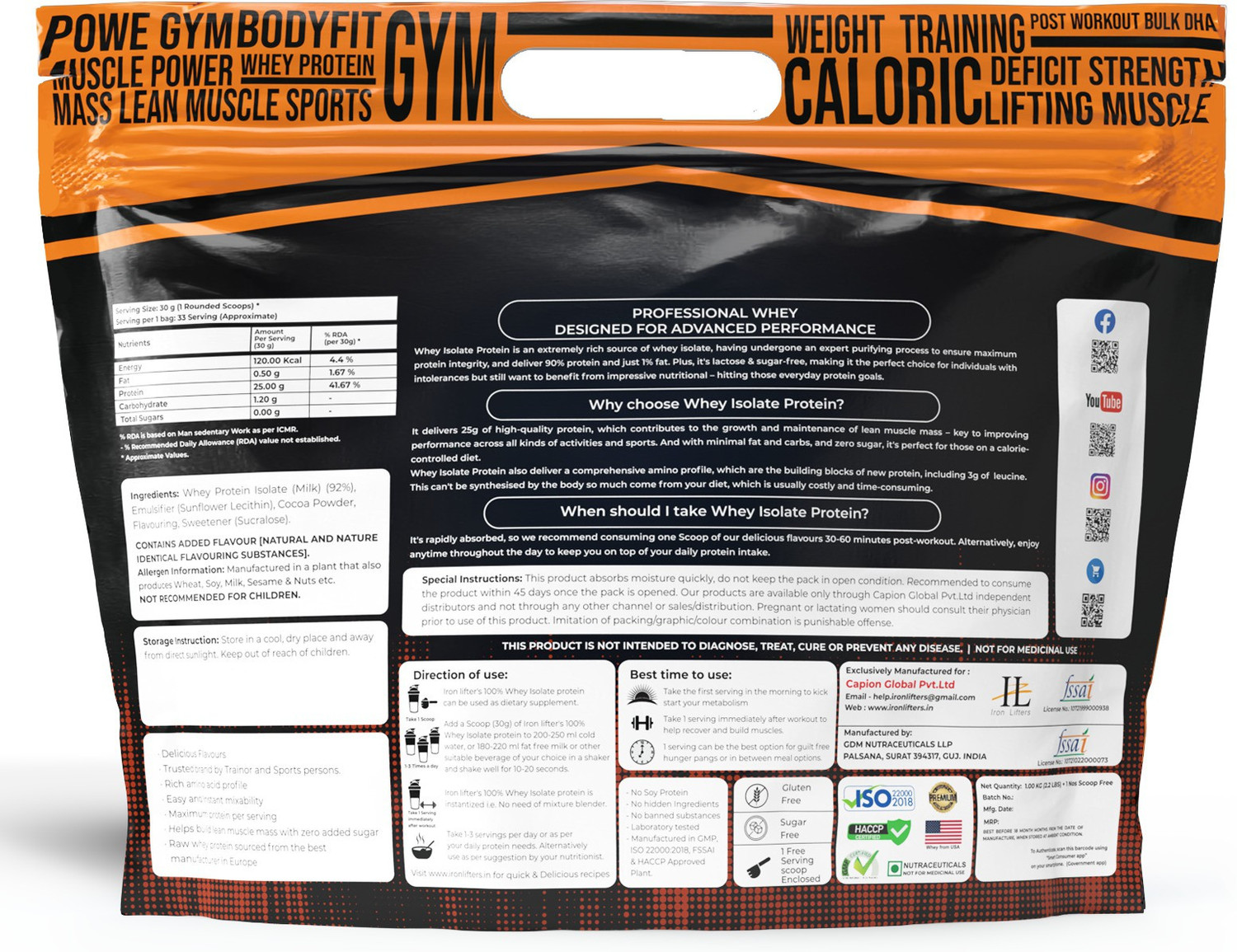 Image of IRON LIFTERS Isolate Whey Protein Powder Chocolate Flavor 2.2 LBS 33 Servings Whey Protein