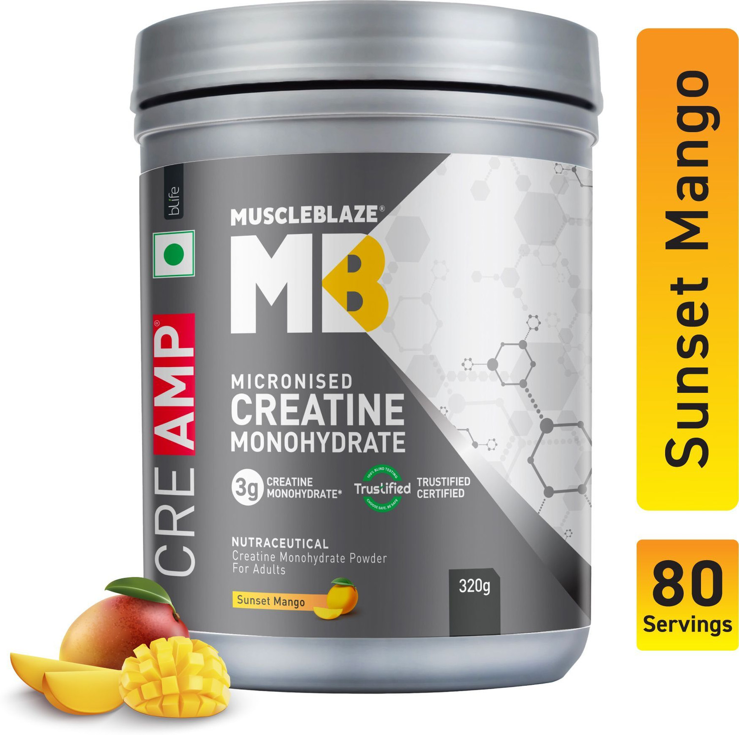 MUSCLEBLAZE Creatine Monohydrate CreAMP with CreAbsorb, Trustified Certified Creatine