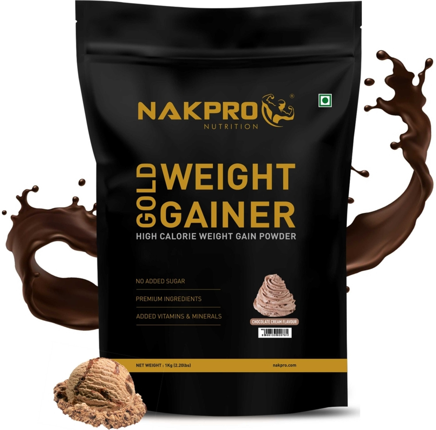 Image of Nakpro Weight Gainer High Protein & Calorie Protein Powder Cream Chocolate 1 kg Weight Gainers /Mass Gainers