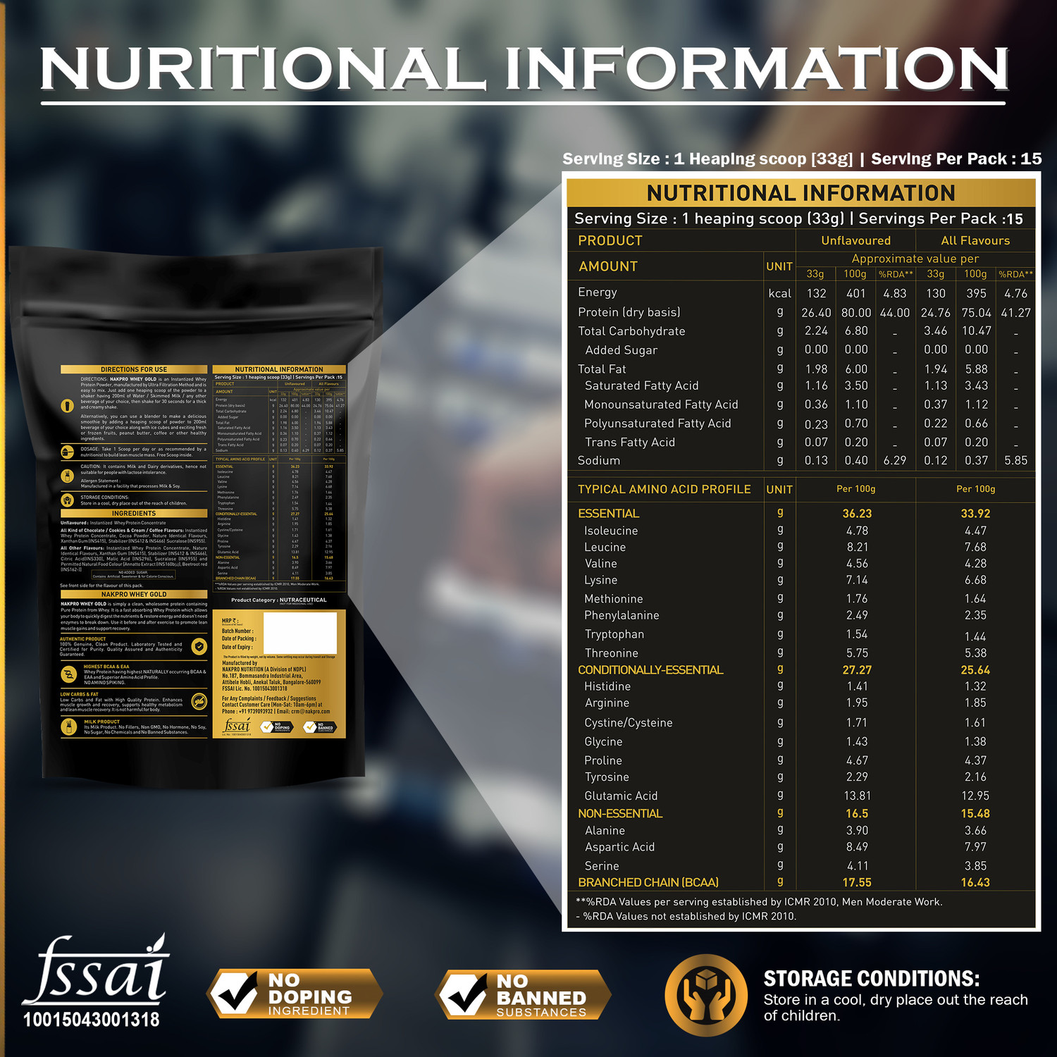 Image of Nakpro GOLD 100% Whey Protein Concentrate Supplement Powder Whey Protein