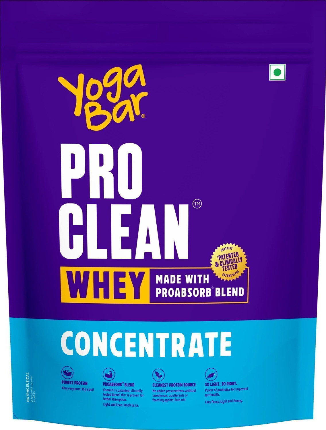 Yogabar Whey Protein Concentrate 1kg – 27g Protein, Unflavoured