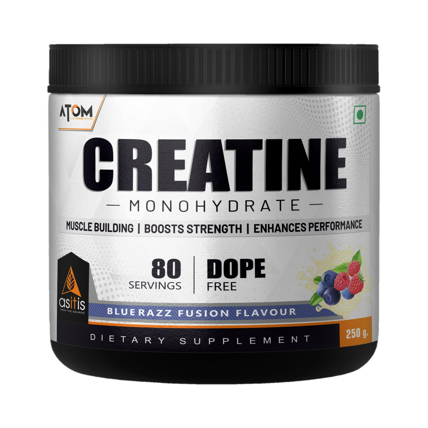AS-IT-IS Nutrition ATOM Creatine Monohydrate 250g - 80 Servings | Dope Free | Creatine
