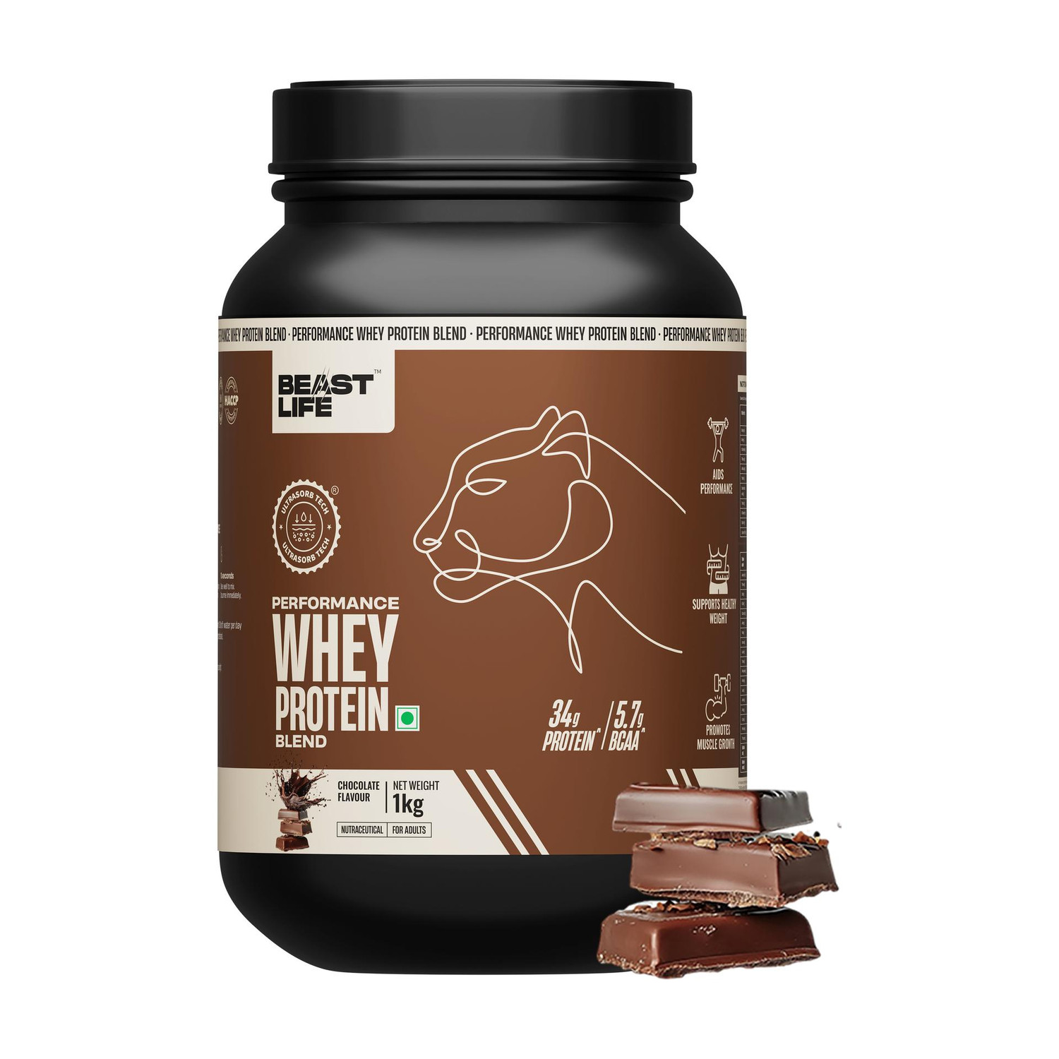Performance Whey Protein Blend | 34g Protein | 5.7g BCAA | Muscle Grow