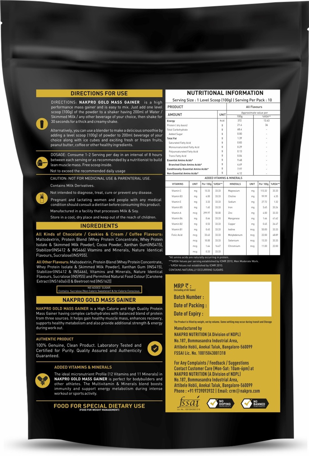 Image of Nakpro Gold Mass Gainer Protein Powder Weight Gainers /Mass Gainers