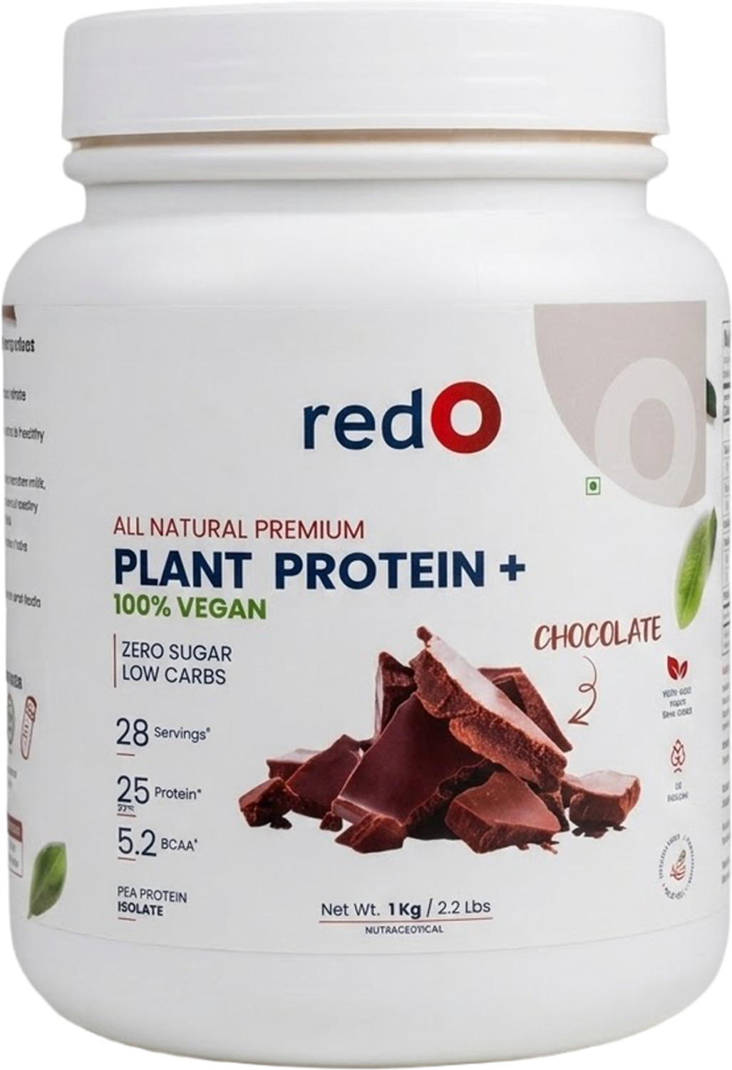 Image of redo Chocolate Plant Protein Powder | Pea & Brown Rice Blend Plant-Based Protein (1000 g, Chocolate)