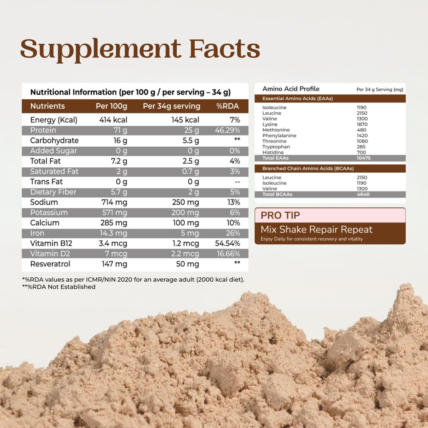 Image of Kapiissh 100% Natural Plant Protein Powder | 25g Plant-Based Protein (500 g, Cafe Mocha)