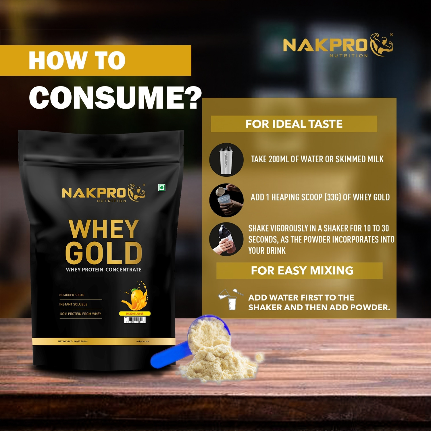 Image of Nakpro GOLD 100% Whey Protein Concentrate Supplement Powder Whey Protein