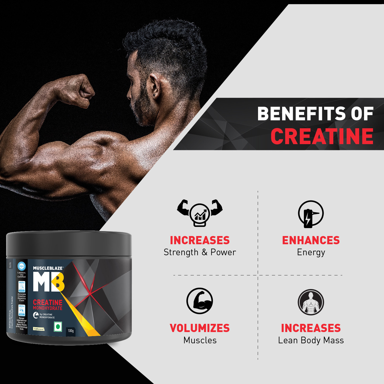 Image of MUSCLEBLAZE Micronised Monohydrate CreAMP, MB-Vite Daily Multivitamin & Omega 3 Fish Oil Creatine