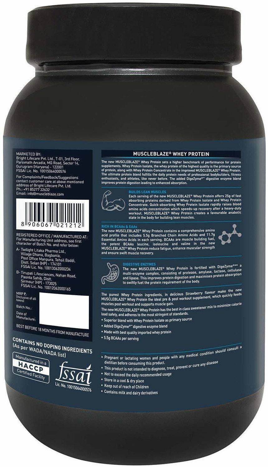 Image of MUSCLEBLAZE 100% Whey Protein, Ultra Premium Whey Blend Whey Protein (1 kg, Strawberry)