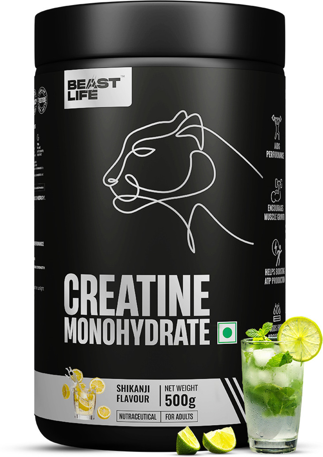 Creatine Monohydrate | 166 Servings | Micronised Creatine| NABL Lab Tested Creatine (500 g, Shikanji)