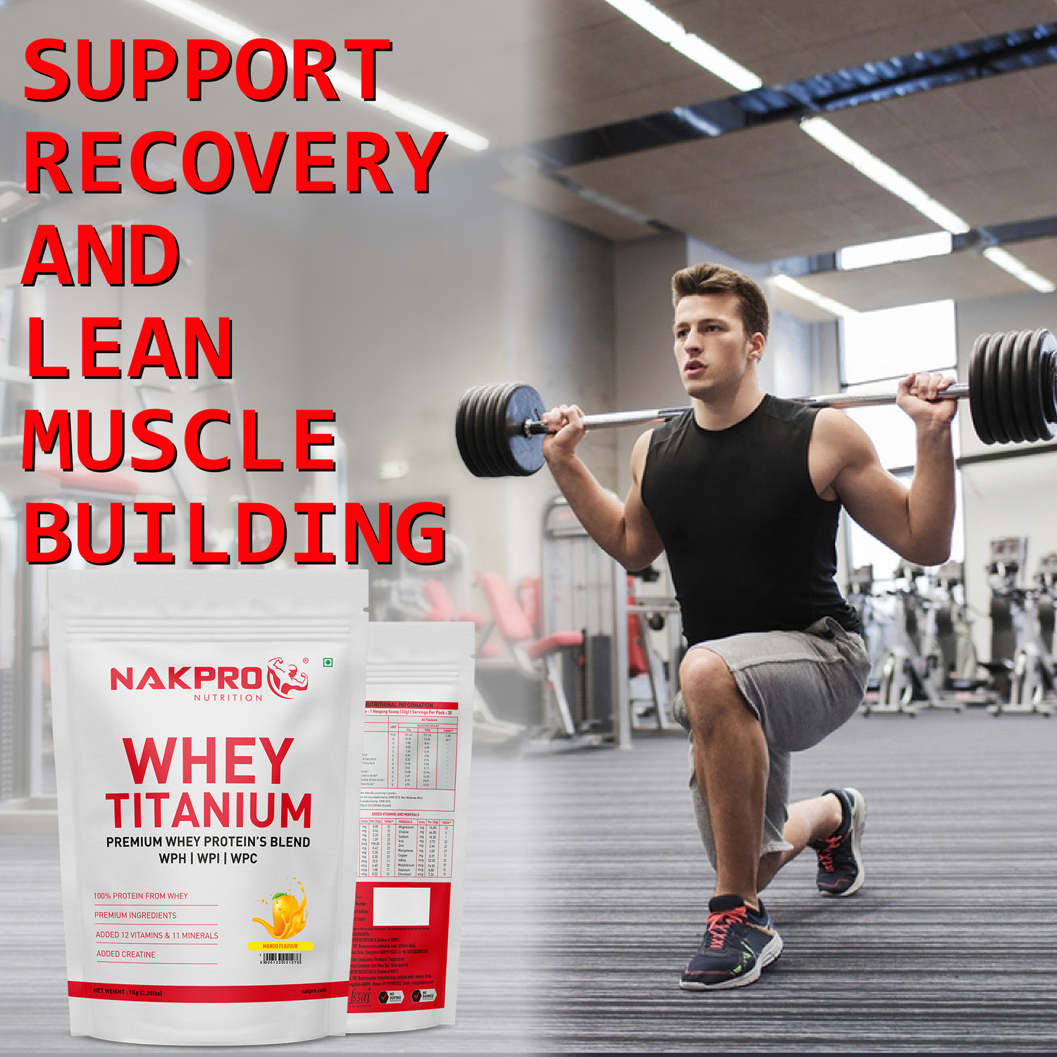 Image of Nakpro TITANIUM Tri Blend Whey Protein Hydro, Isolate & Concentrate - 2kg (1kg*2) Mango Whey Protein