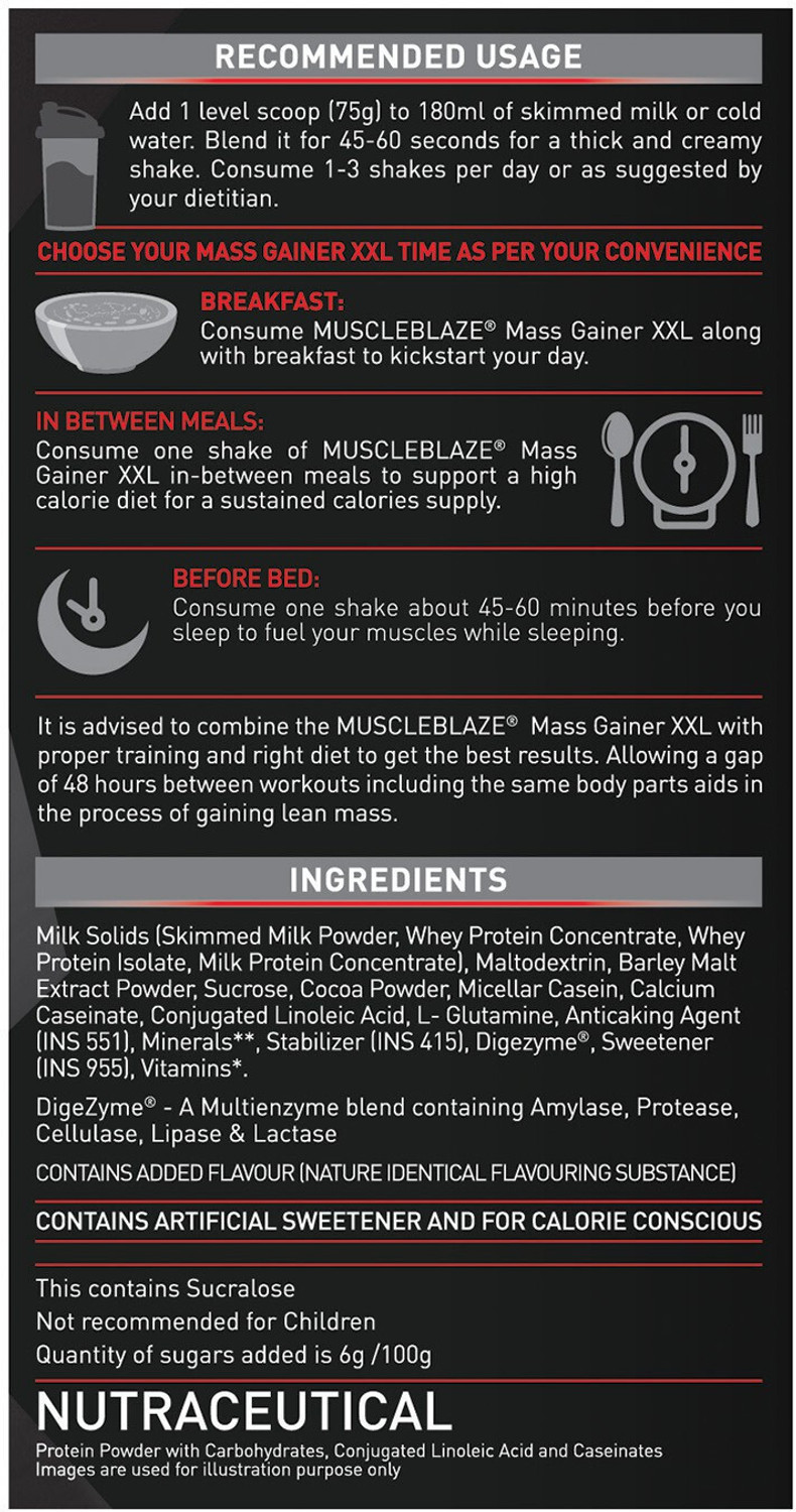 Image of MUSCLEBLAZE Mass Gainer XXL Weight Gainers /Mass Gainers (1 kg, Vanilla)
