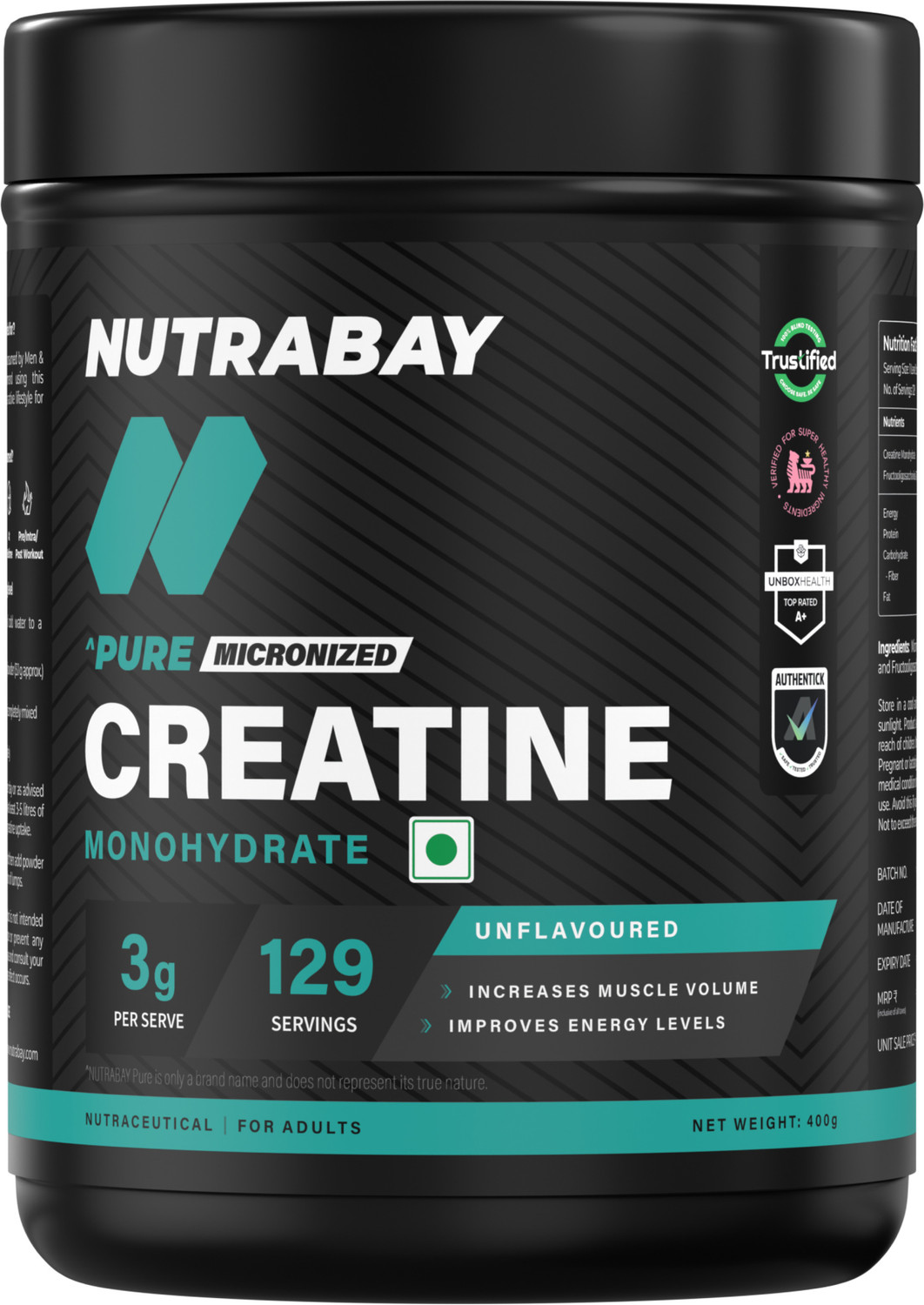 Nutrabay Pure Micronised Creatine Monohydrate | Pre/Post Workout Suppl