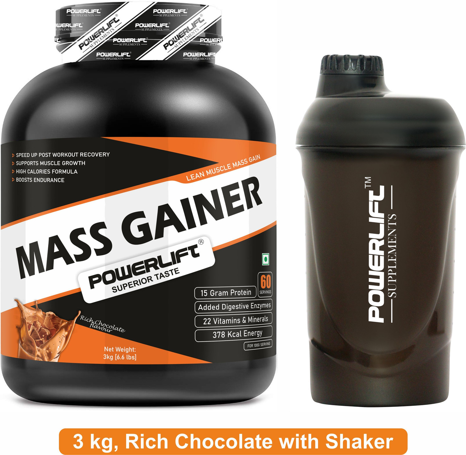 POWERLIFT Mass Gainer for Muscle Mass Gain with Shaker Weight Gainers/