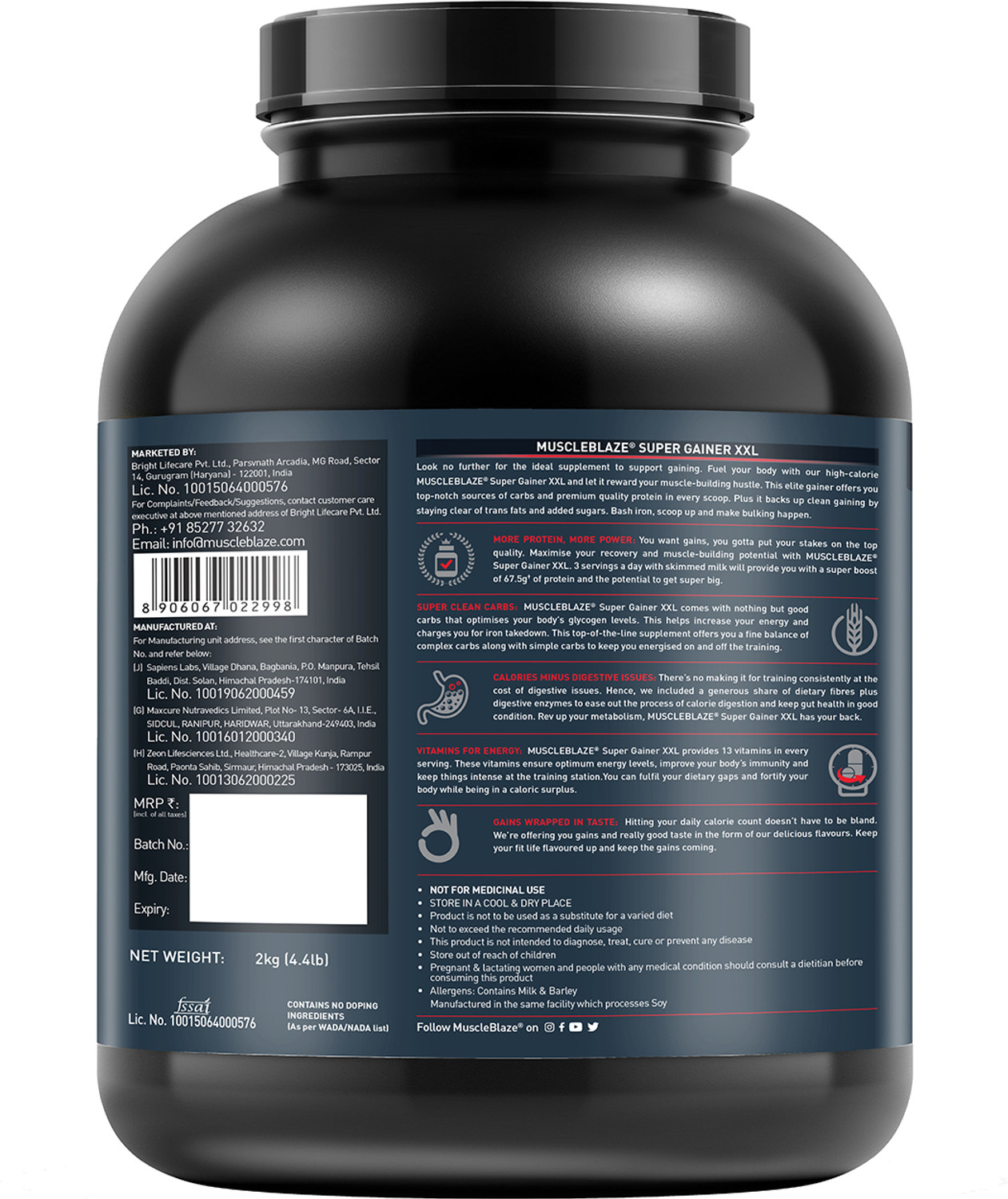Image of MUSCLEBLAZE Super XXL, For Muscle Weight Gainers /Mass Gainers