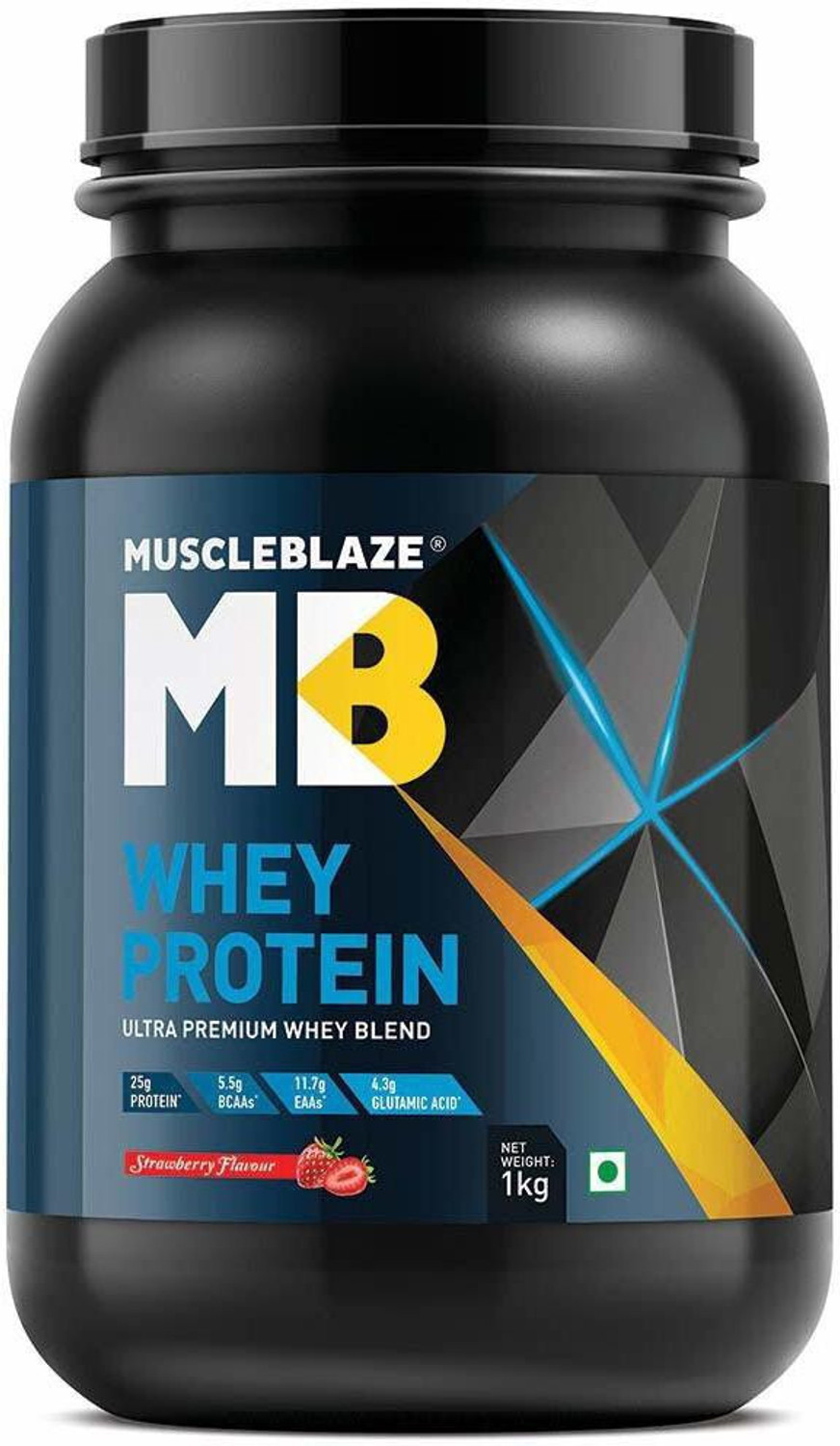 Image of MUSCLEBLAZE 100% Whey Protein, Ultra Premium Whey Blend Whey Protein (1 kg, Strawberry)