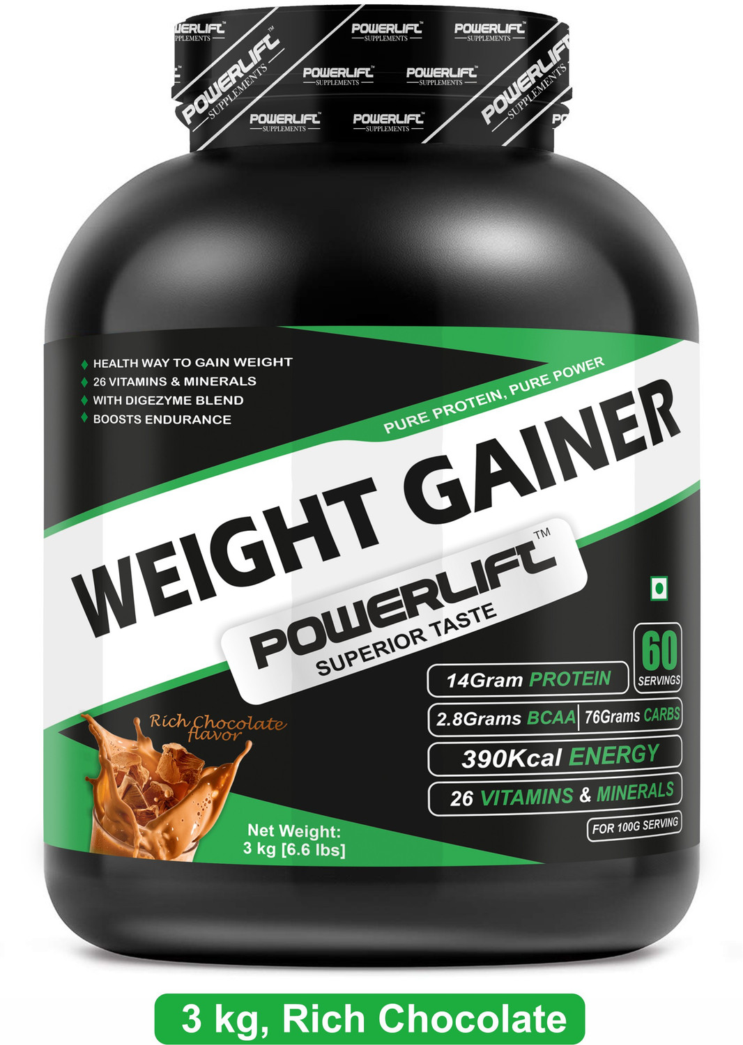 POWERLIFT Weightgainerchoco-3kg Weight Gainers /Mass Gainers (3 kg ...