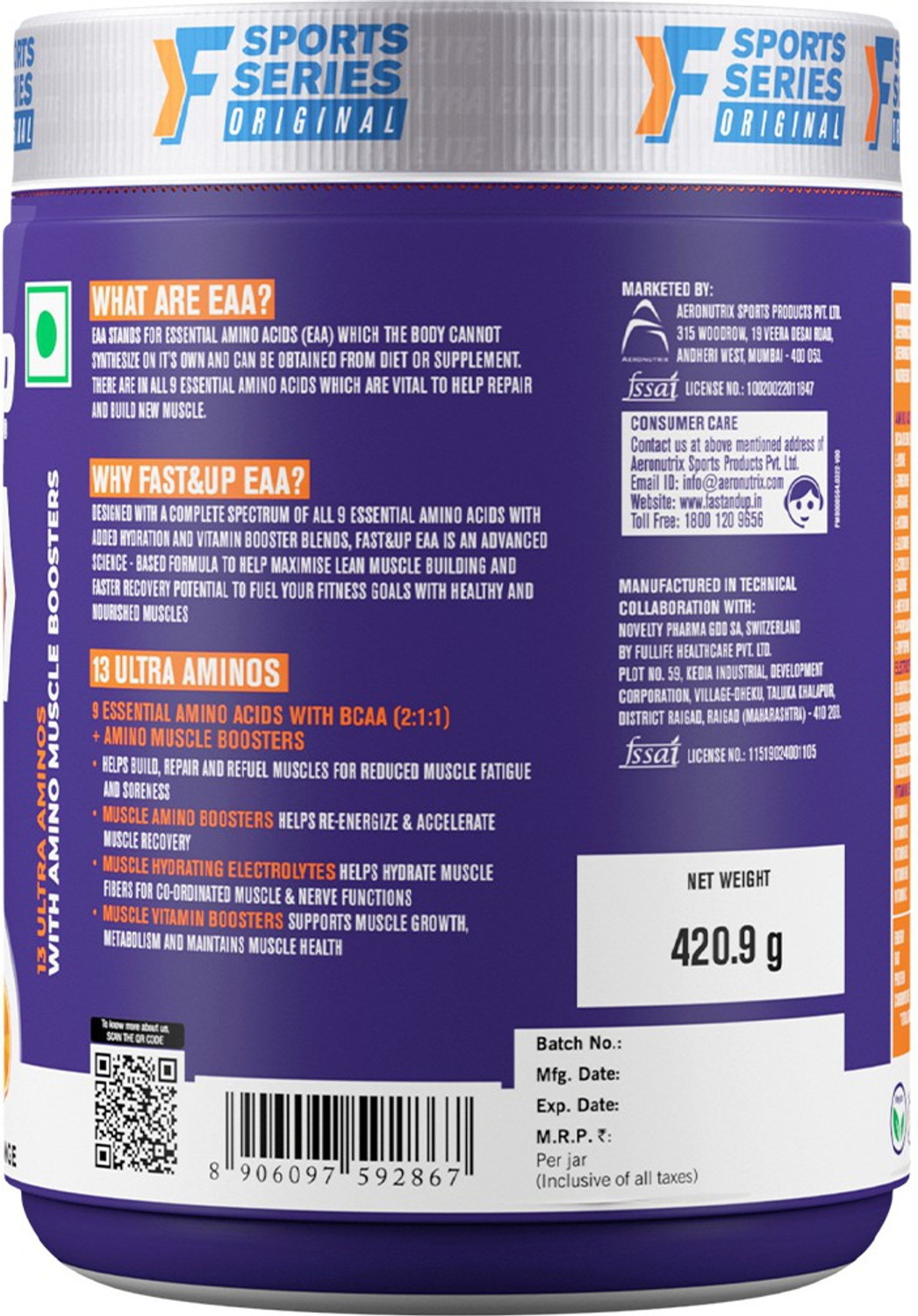 Image of FAST&UP EAA Intra-Workout Drink For Mucscle Recovery With BCAA, Vitamins & Electrolytes EAA (Essential Amino Acids)