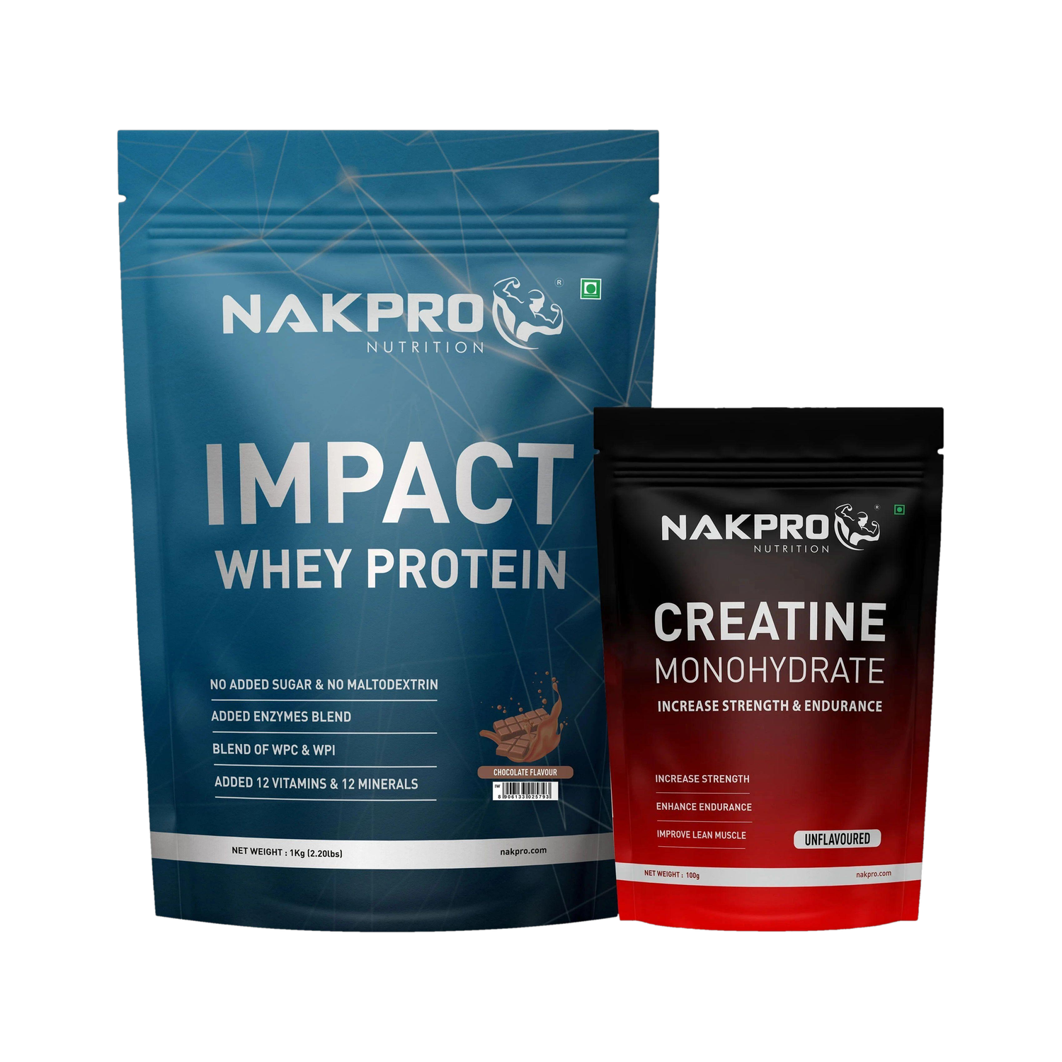 Nakpro Impact Whey Protein 1kg Isolate & Concentrate & 100g Creatine Monohydrate Powder Whey Protein