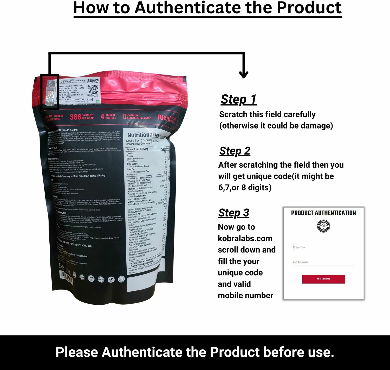 Image of Kobra Labs The Bull Mass Gainer Weight Gainers /Mass Gainers