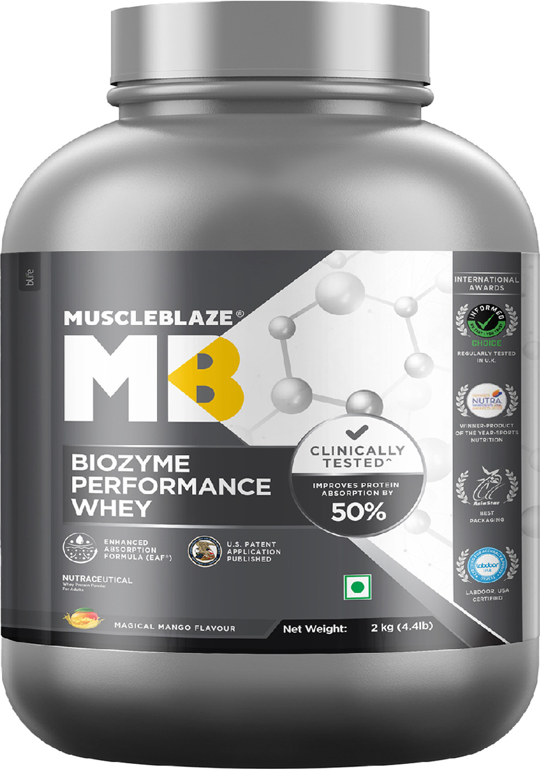 Image of MUSCLEBLAZE Biozyme Performance Whey Protein Powder, 25g Protein Per Scoop Whey Protein