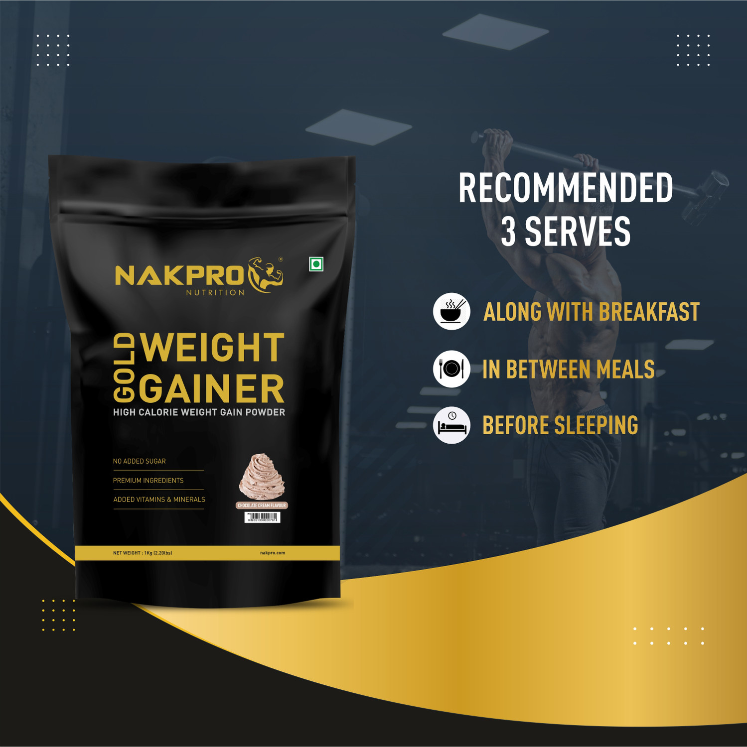 Image of Nakpro Weight Gainer High Protein & Calorie Protein Powder Cream Chocolate 1 kg Weight Gainers /Mass Gainers
