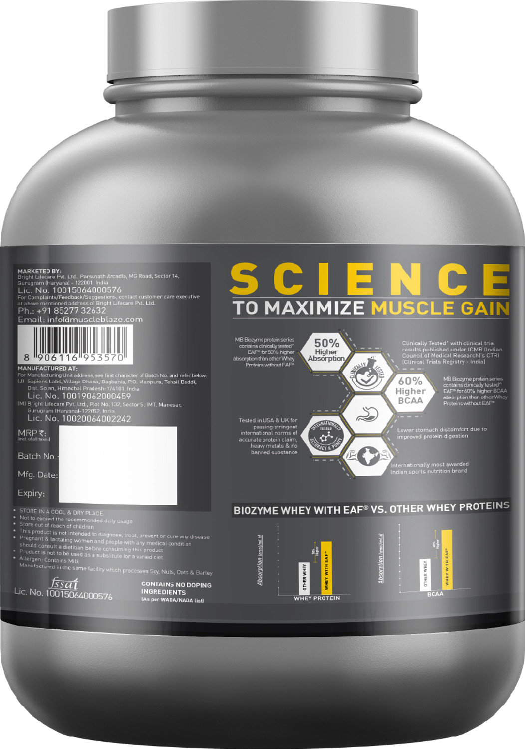 Image of MUSCLEBLAZE Biozyme Performance Whey Protein Powder, 25g Protein Per Scoop Whey Protein