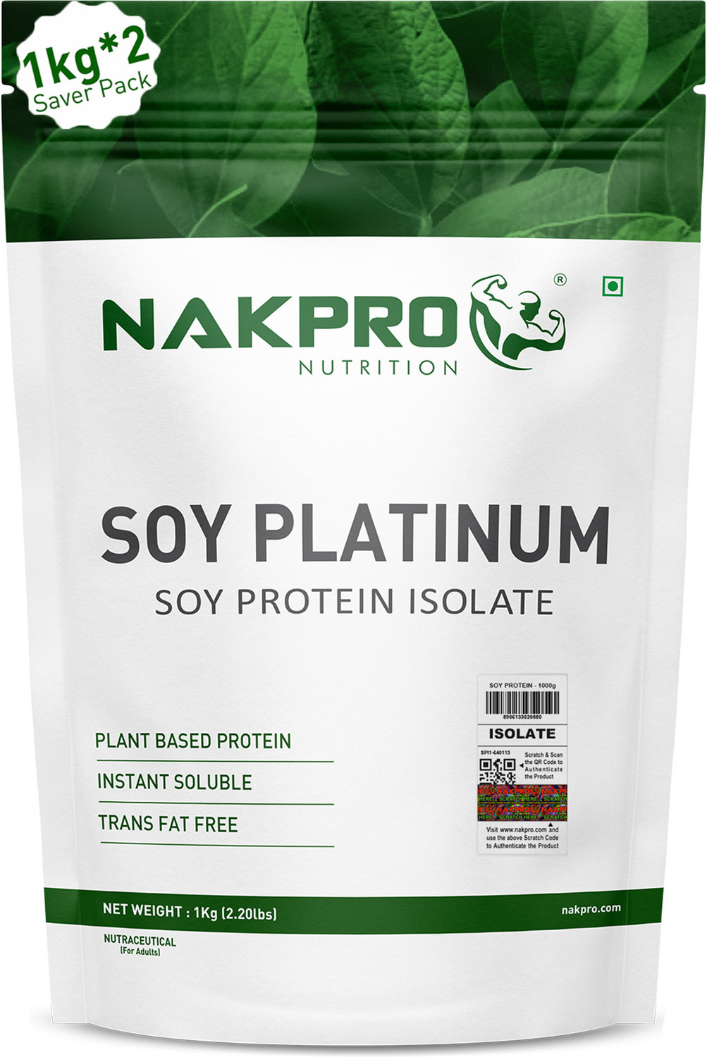 Nakpro Vegan Soy Protein Isolate Plant Protein Supplement Powder 1kg*2