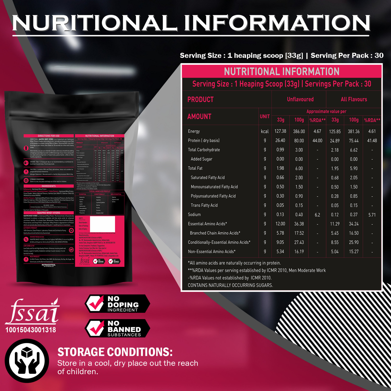 Image of Nakpro HYDRO Whey Protein Hydrolyzed Supplement Powder - 2 kg Strawberry (1Kg*2) Whey Protein