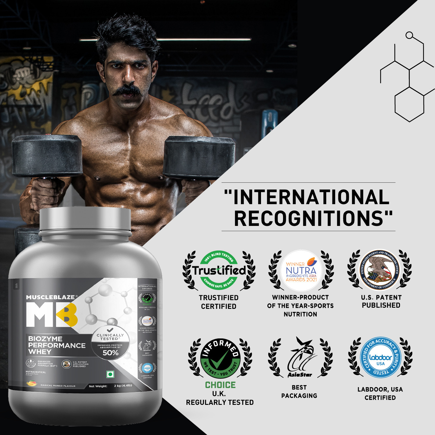Image of MUSCLEBLAZE Biozyme Performance Whey Protein Powder, 25g Protein Per Scoop Whey Protein