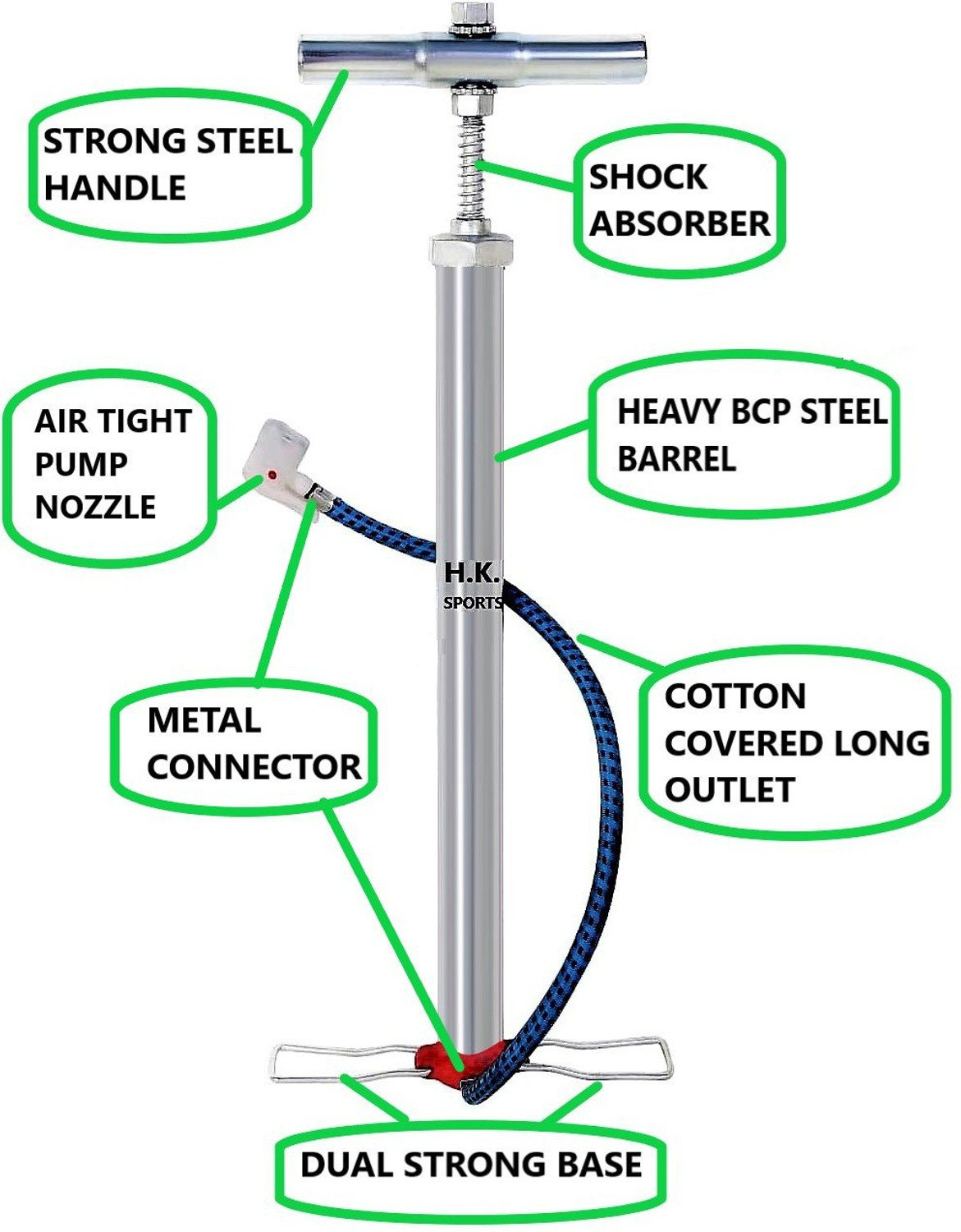 Image of HK Sport & Toys Heavy Air Pump for Bicycle Steel Cycle air Pump Bicycle, Inflatable Furniture, Football Pump, Volleyball Pump, Ball, Motorcycle, Balloon, Car Pump (Multicolor)