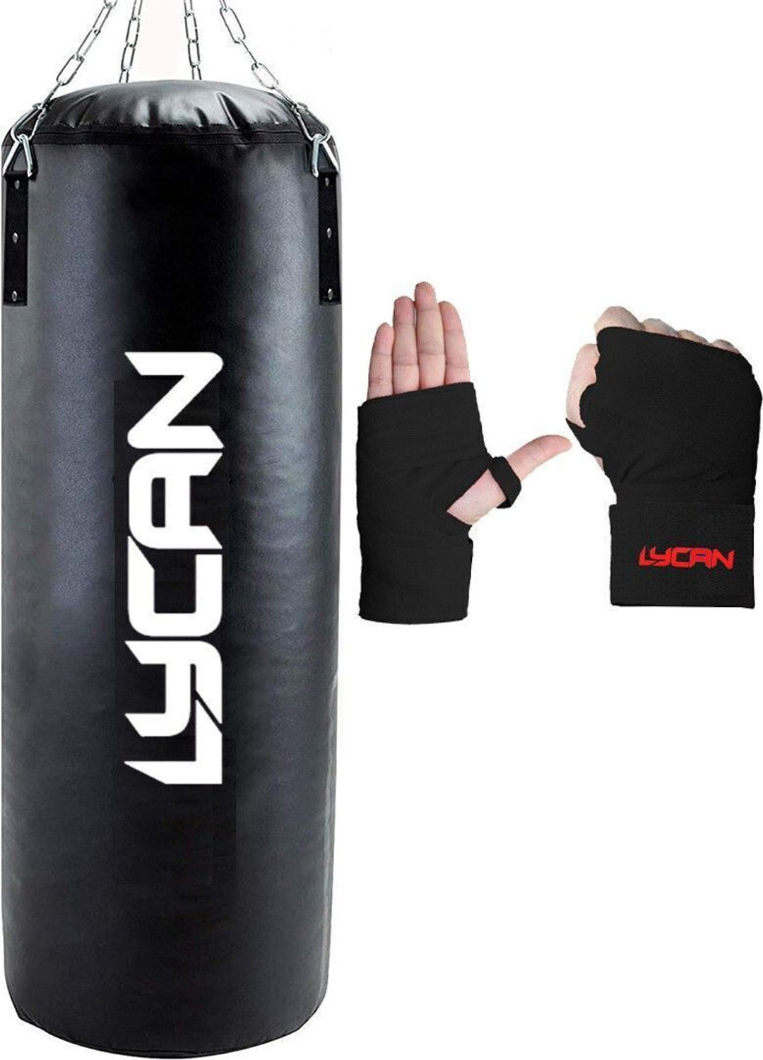 LYCAN UNFILLED Heavy Premium SRF Punching Bag With Chian & Hand Wrap F