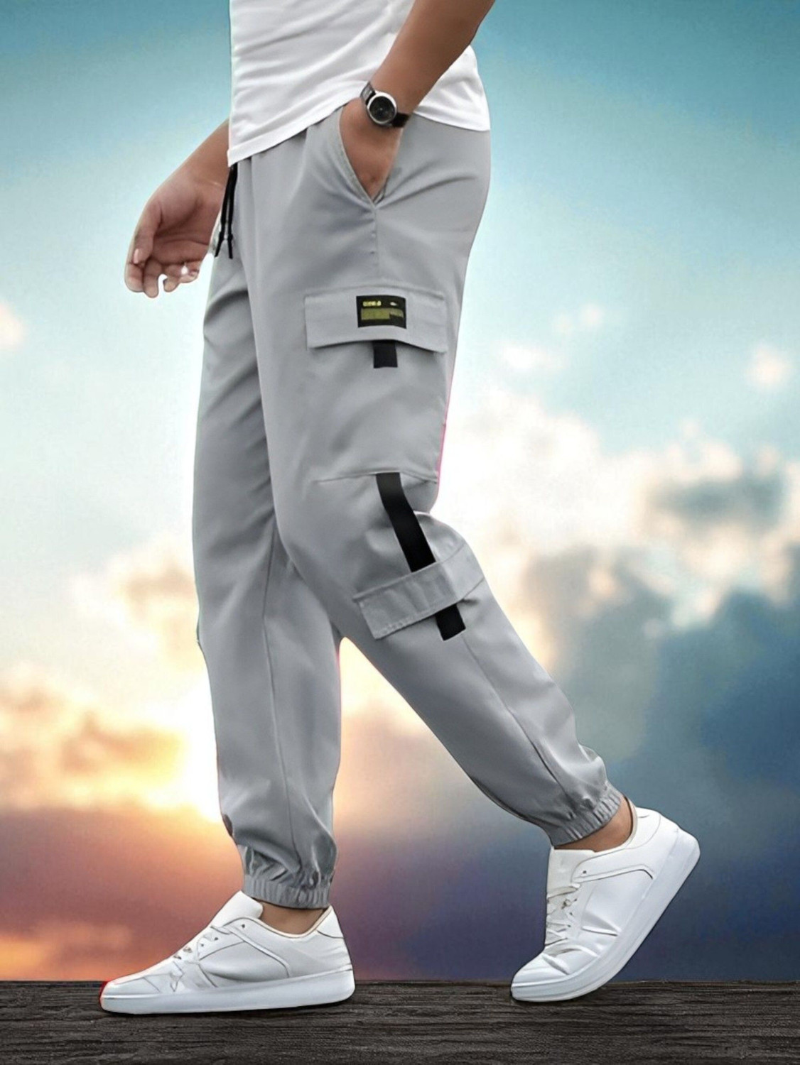 Image of Roadster Men Relaxed Multicolor Cotton Blend Trousers