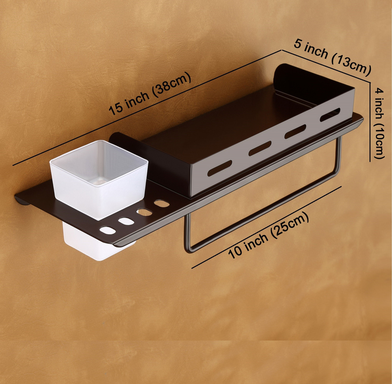 Image of Smartslide 3 in 1 Multipurpose Bathroom Shelf /Towel Bar /Towel Hanger /Tumbler Holder Iron Wall Shelf (Number of Shelves - 1, Brown)