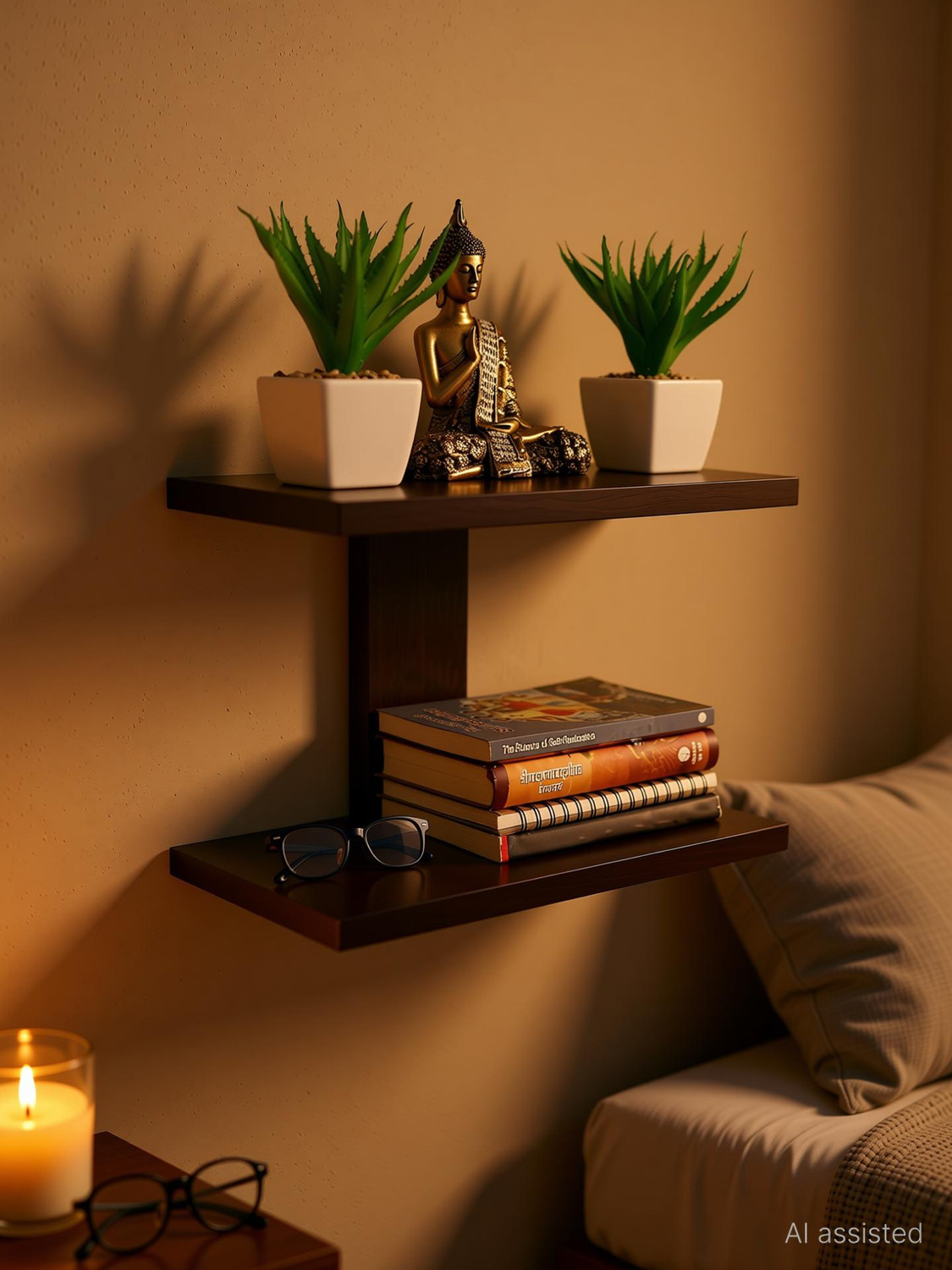 Image of JANAKI SHOP Wooden Wall Shelf (Number of Shelves - 2, Black)