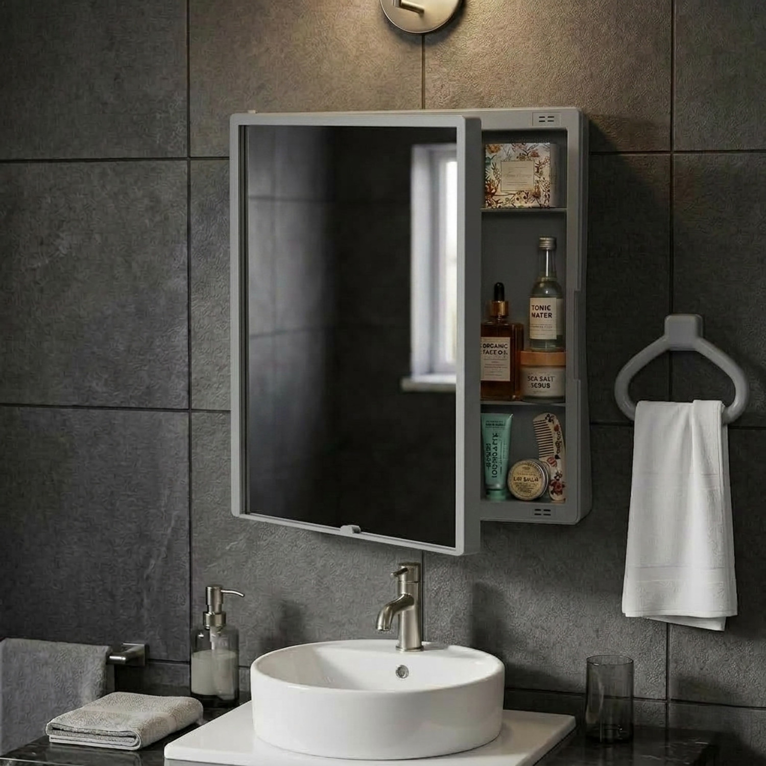 Image of LUPPRA Plastic Premium Multipurpose Wall Mounted Storage Cabinet with Mirror,Prime Look Plastic Wall Shelf (Number of Shelves - 4, Black)