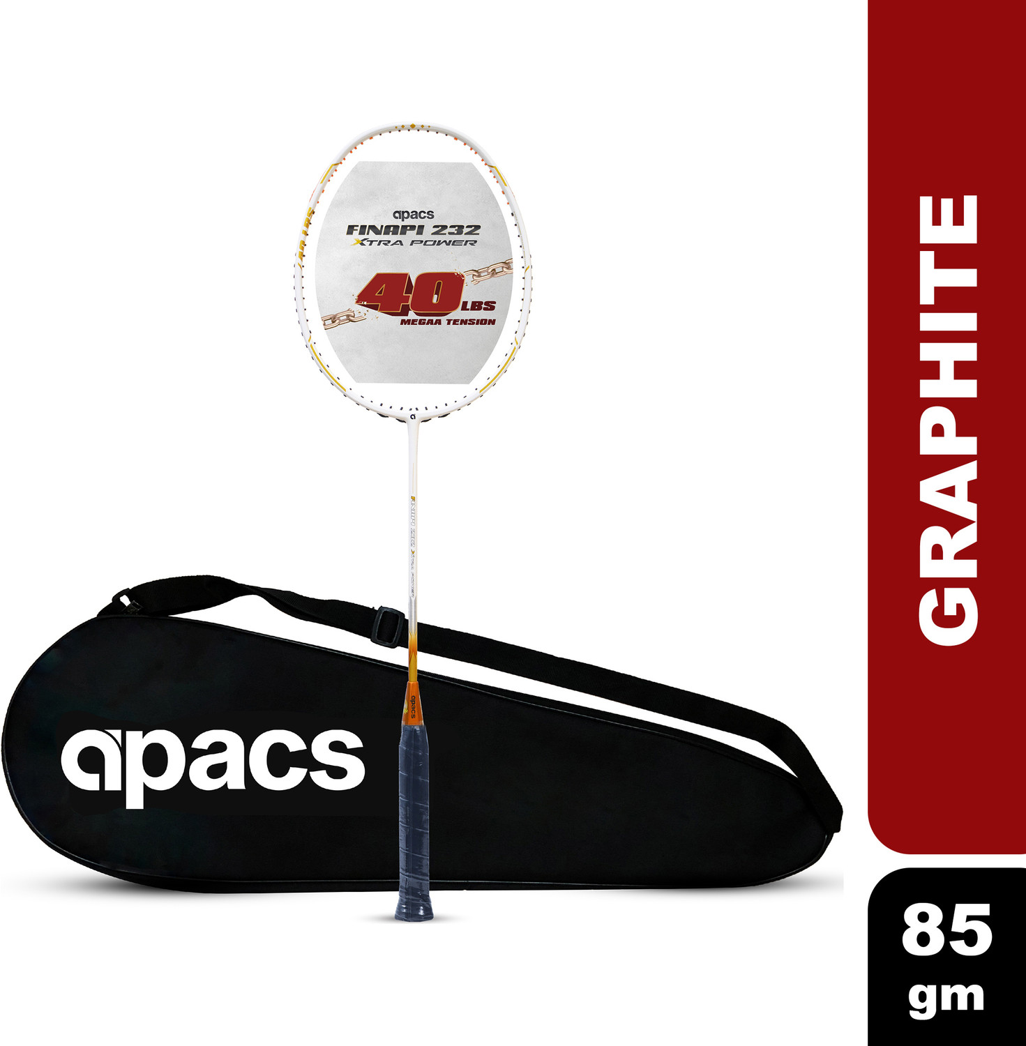 apacs Finapi 232 Xtra Power (40 LBS, 40T Extra Strong Graphite) White,
