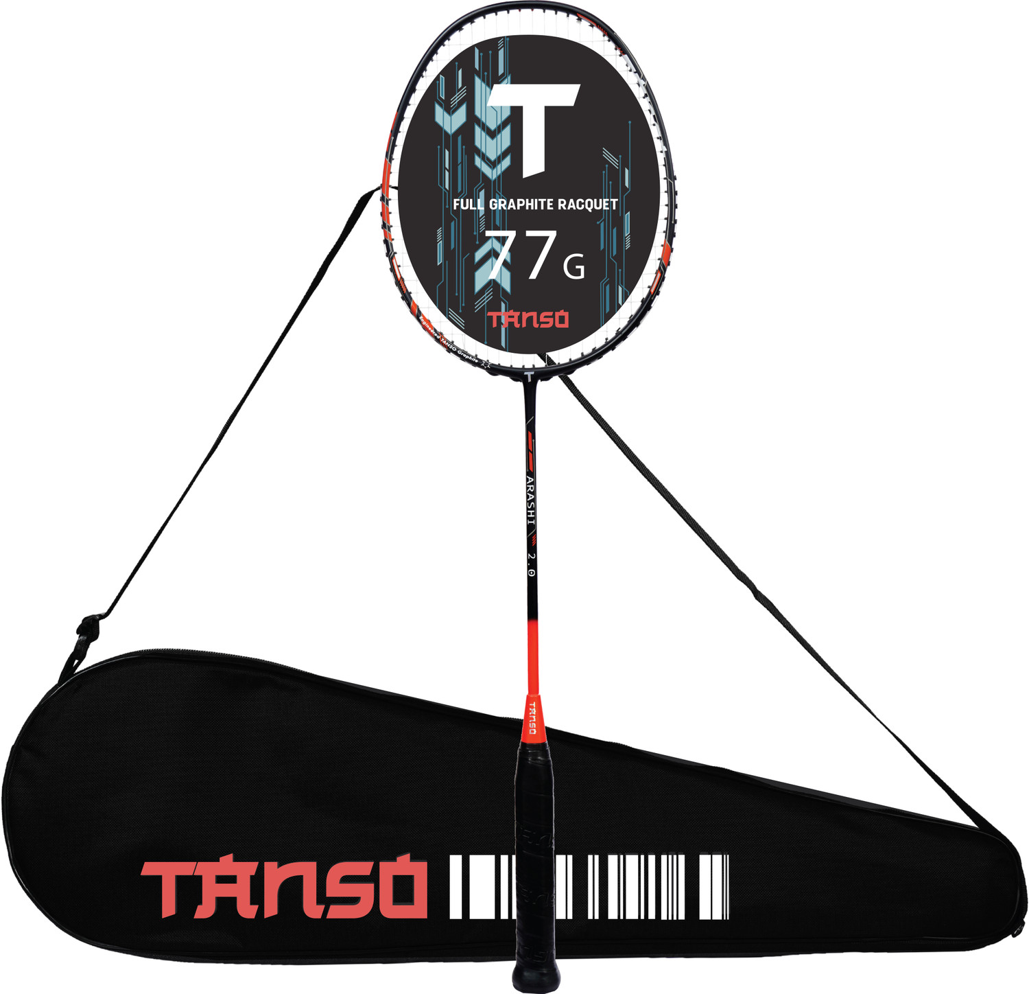 Tanso Arashi 1.0 Full Graphite Ultra Light Weight Carbon Fibre Strung Badminton Racket Orange Strung Badminton Racquet