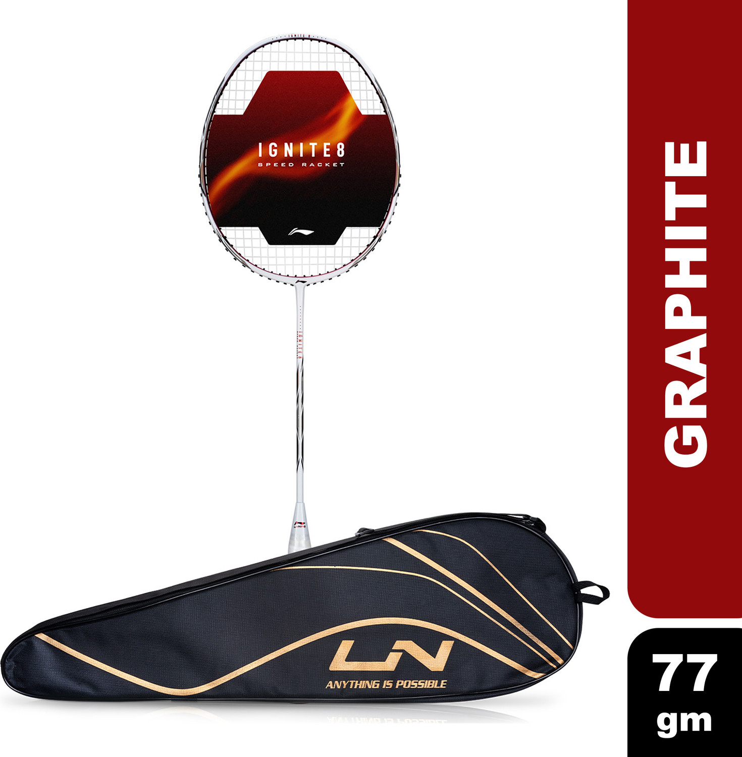 LI-NING Ignite 8 Japanese Carbon Graphite White, Red Strung Badminton Racquet