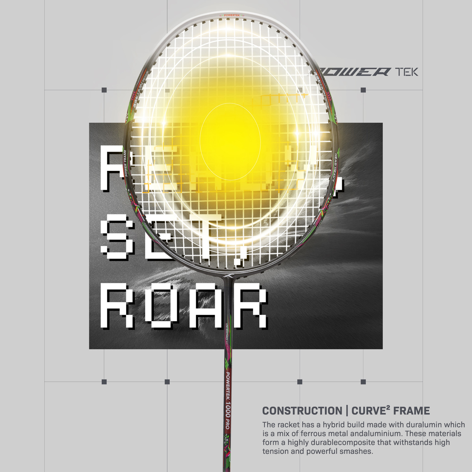 Image of Hundred POWERTEK 1000 PRO Grey, White Strung Badminton Racquet