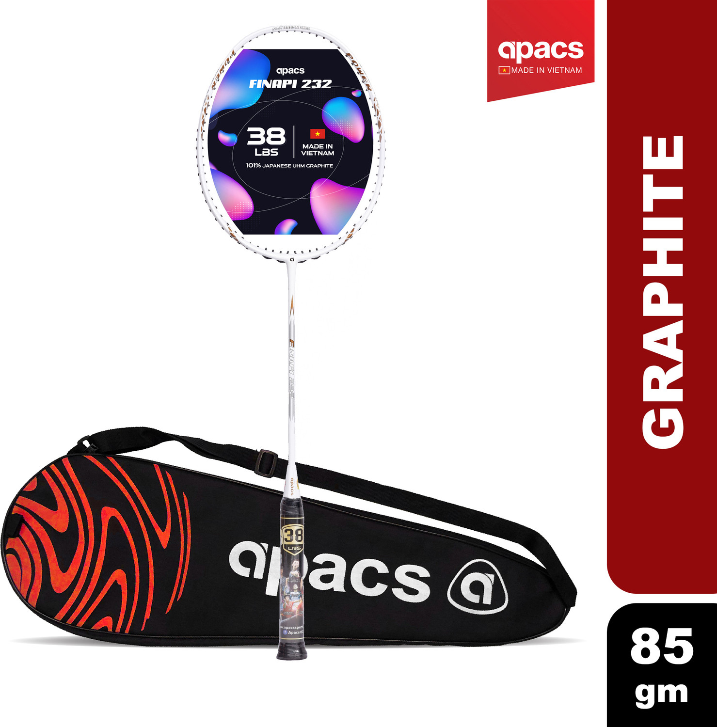 Apacs Finapi 232 White Badminton Racquet – 85g, Unstrung