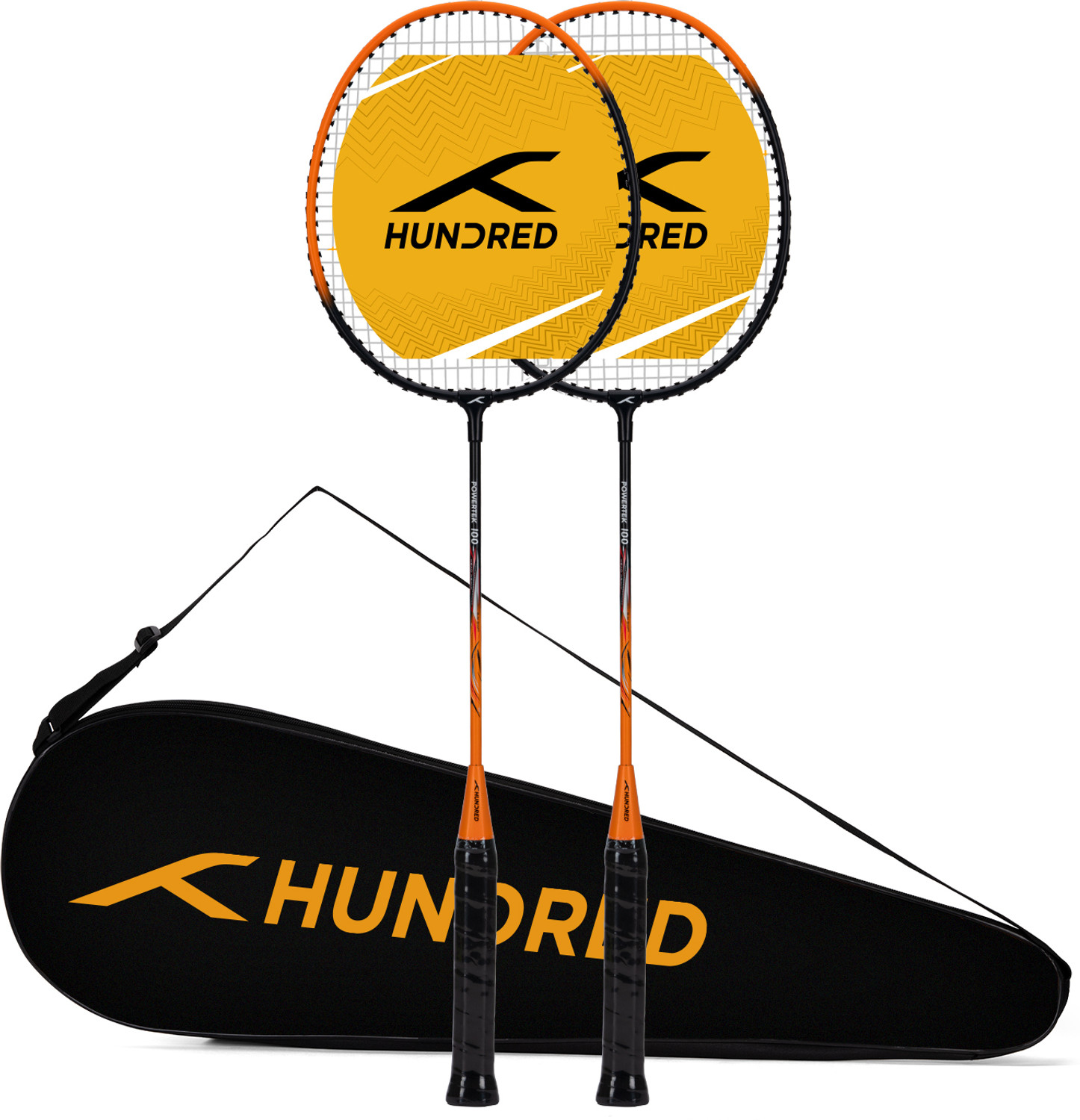 Hundred POWERTEK 100 (2PCS IN 1) Black, Orange Strung Badminton Racque