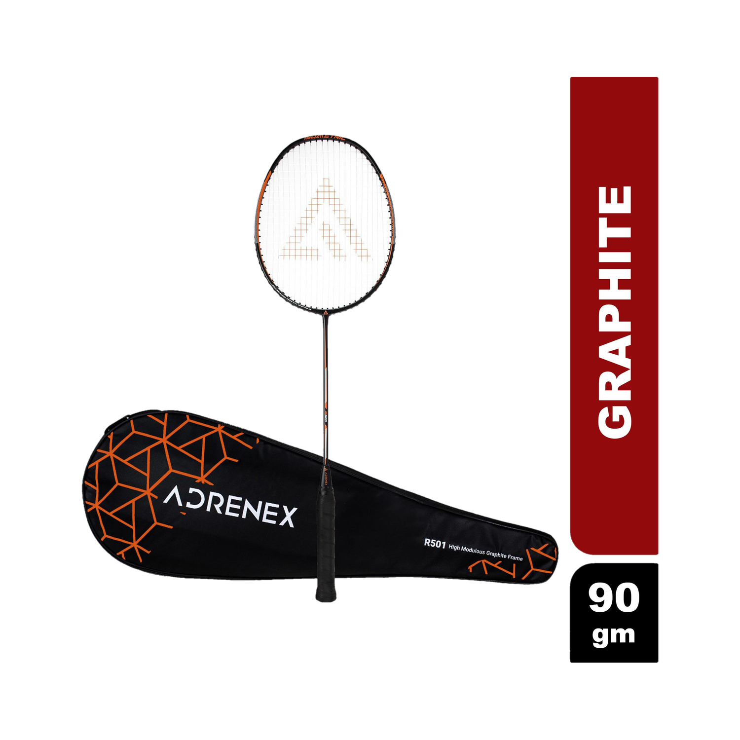 Adrenex by Flipkart R501 Full Graphite Badminton Racquet Black, Orange Strung