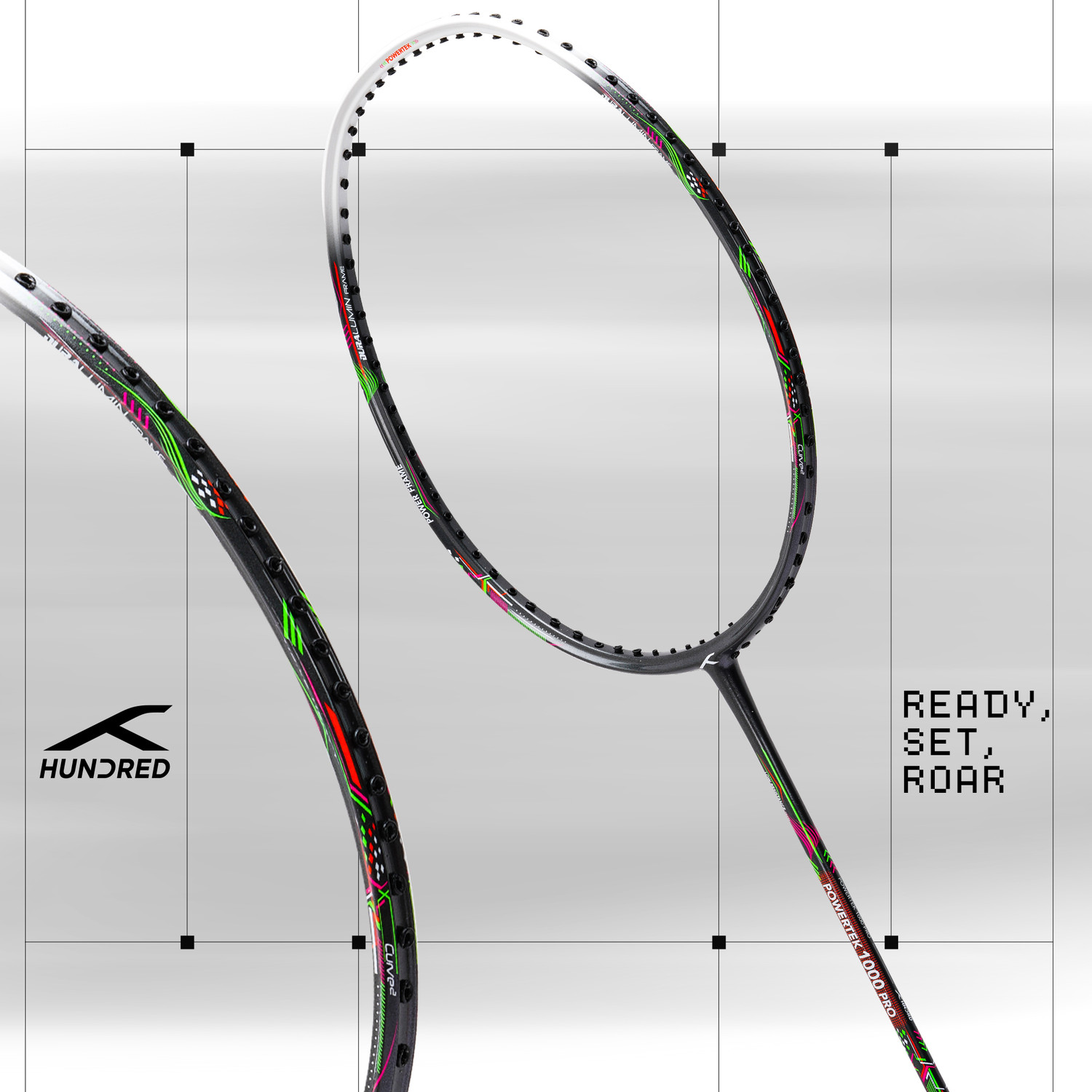 Image of Hundred POWERTEK 1000 PRO Grey, White Strung Badminton Racquet