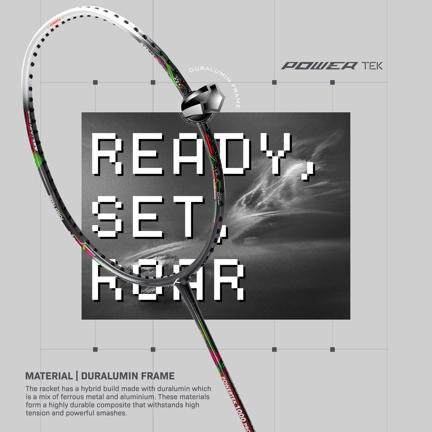 Image of Hundred POWERTEK 1000 PRO Grey, White Strung Badminton Racquet